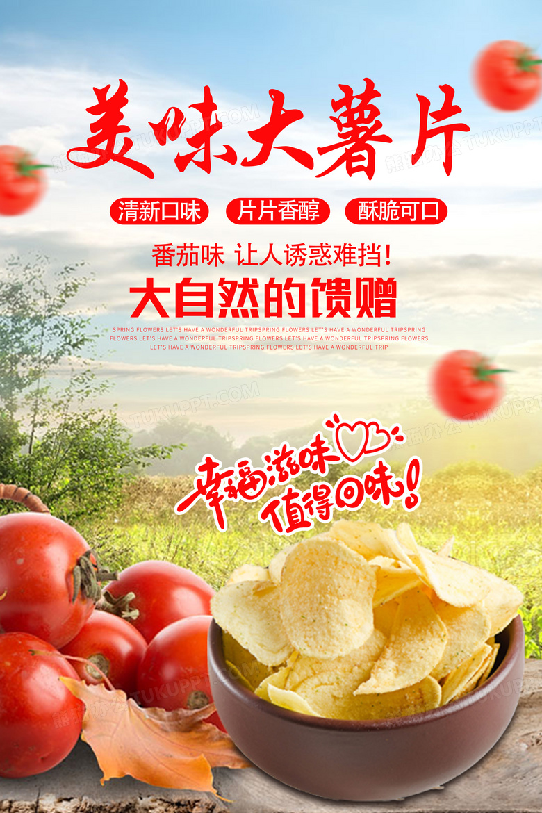田园风番茄味美味薯片美食海报下载