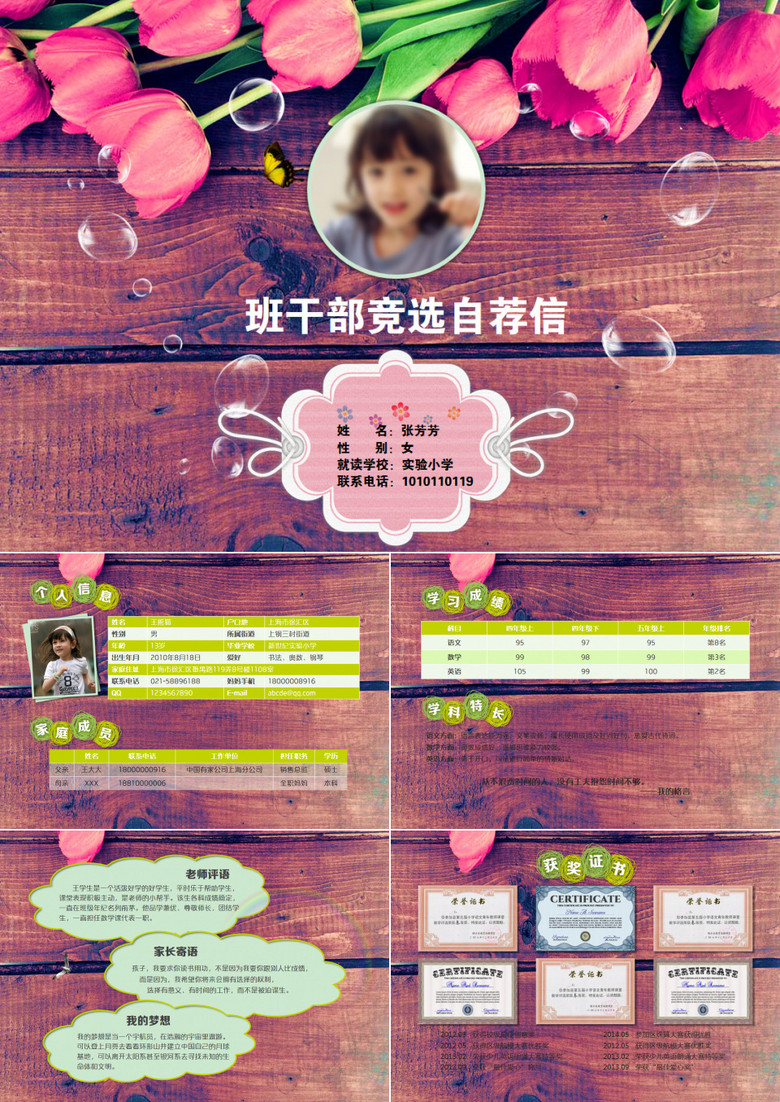 小升初个人简历竞选班干部自荐信PPT模板 小升初个人简历竞选班干部自荐信PPT模板