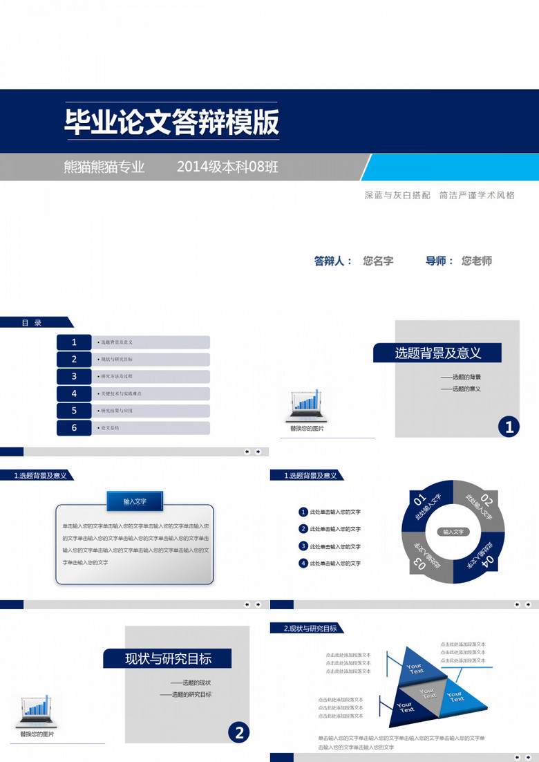 深蓝与灰白搭配简洁严谨学术风格