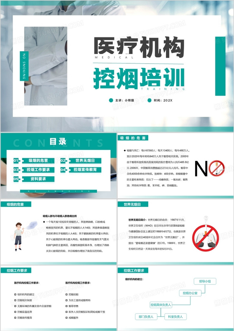 绿色商务风医疗机构控烟培训PPT模板
