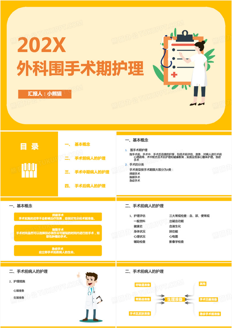 黄色简约风外科围手术期护理PPT模板