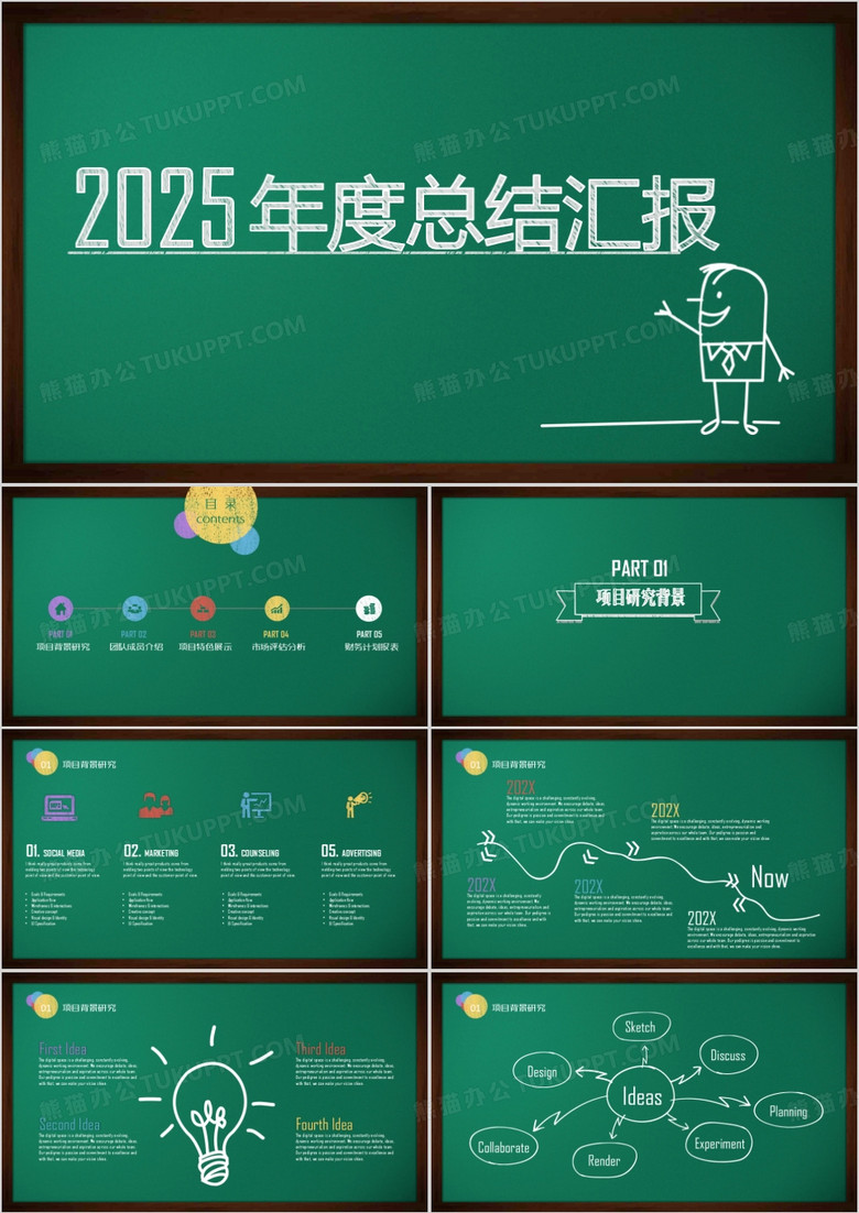 2025绿色年度总结汇报PPT模板