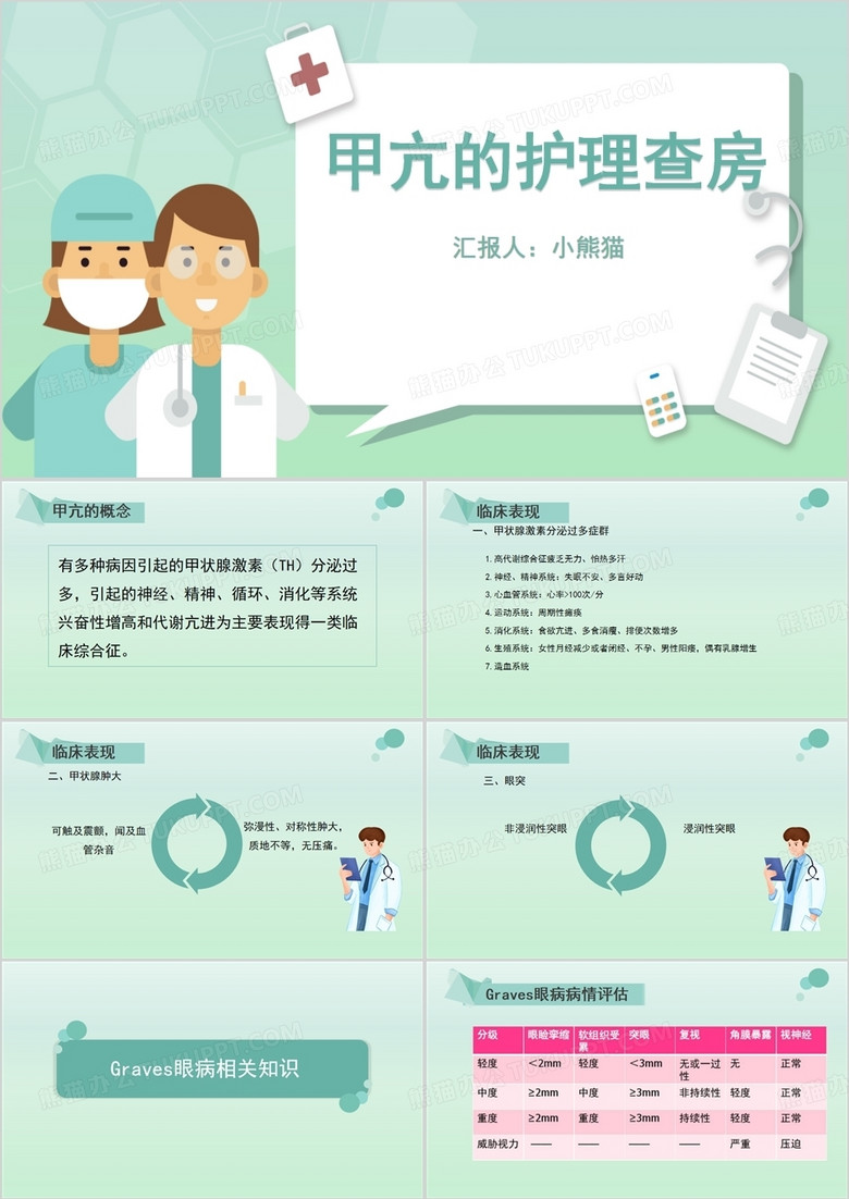 绿色简约风甲亢危象护理查房PPT模板