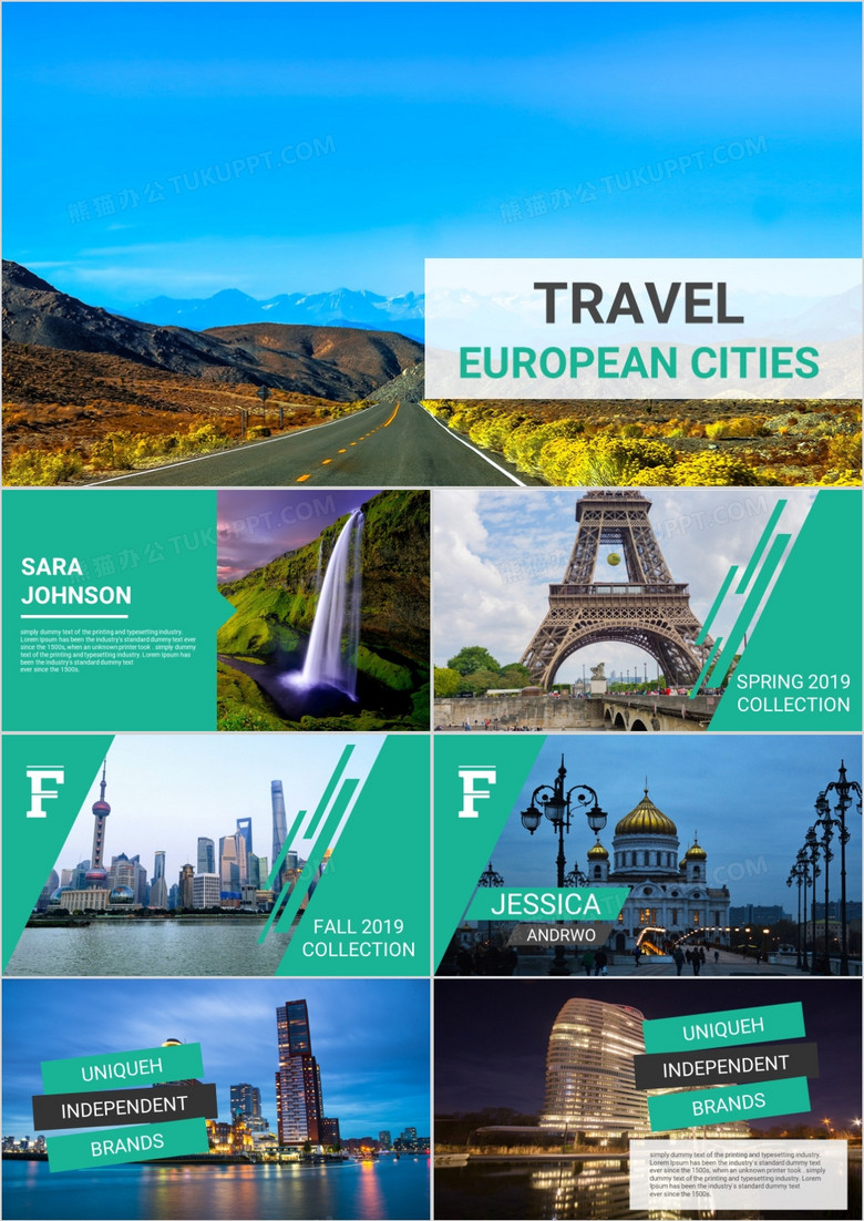 欧美杂志风格旅游电子相册图集景点介绍动态PPT模板