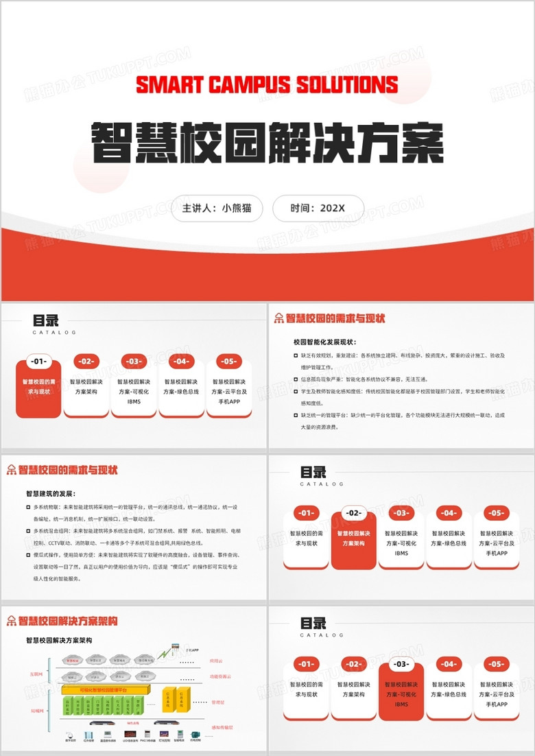 橙色简约风智慧校园解决方案PPT模板