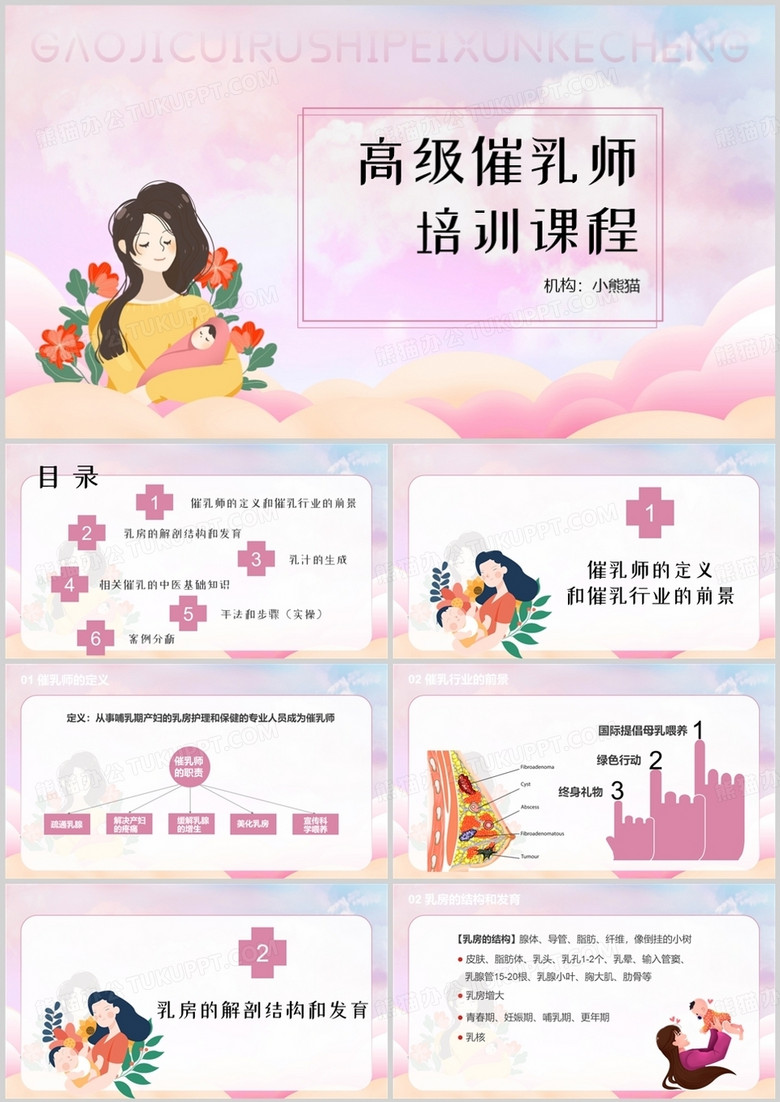催乳師培訓(xùn)職業(yè)培訓(xùn)教育粉色溫馨卡通PPT模板