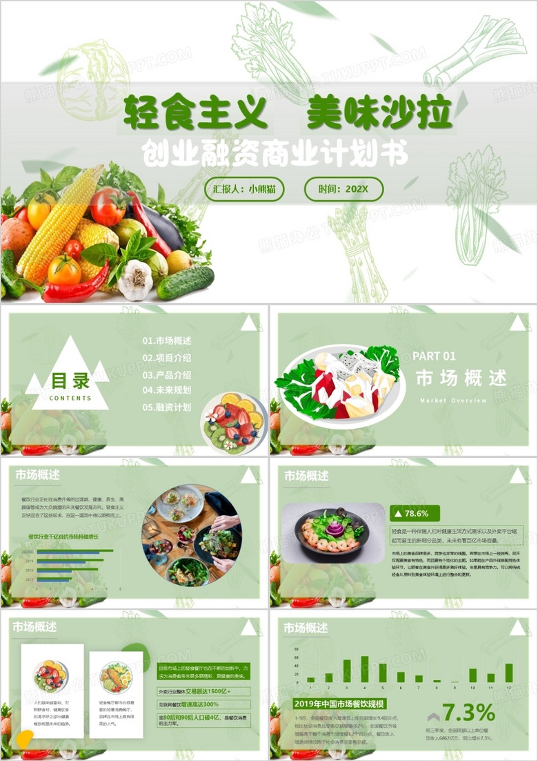 輕食主義美味沙拉商業(yè)計劃書PPT模板
