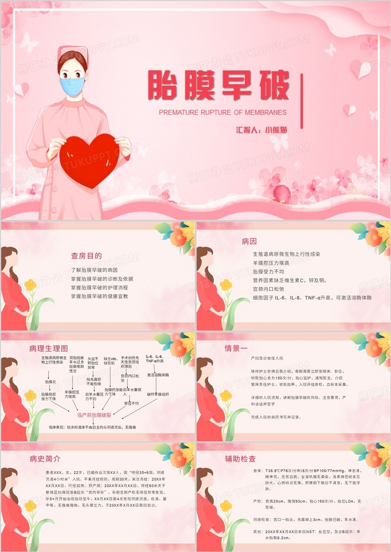 卡通风胎膜早破护理查房胎膜早破PPT模板