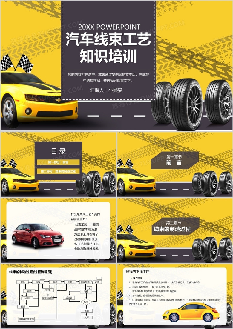 黄色商务风汽车线束工艺知识培训PPT模板