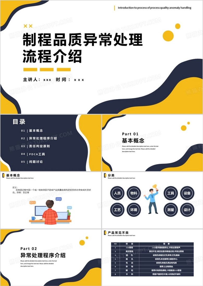 黄色制程品质异常处理流程介绍PPT模板