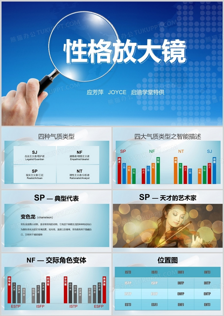 蓝色商务性格放大镜教育教学说课PPT模版