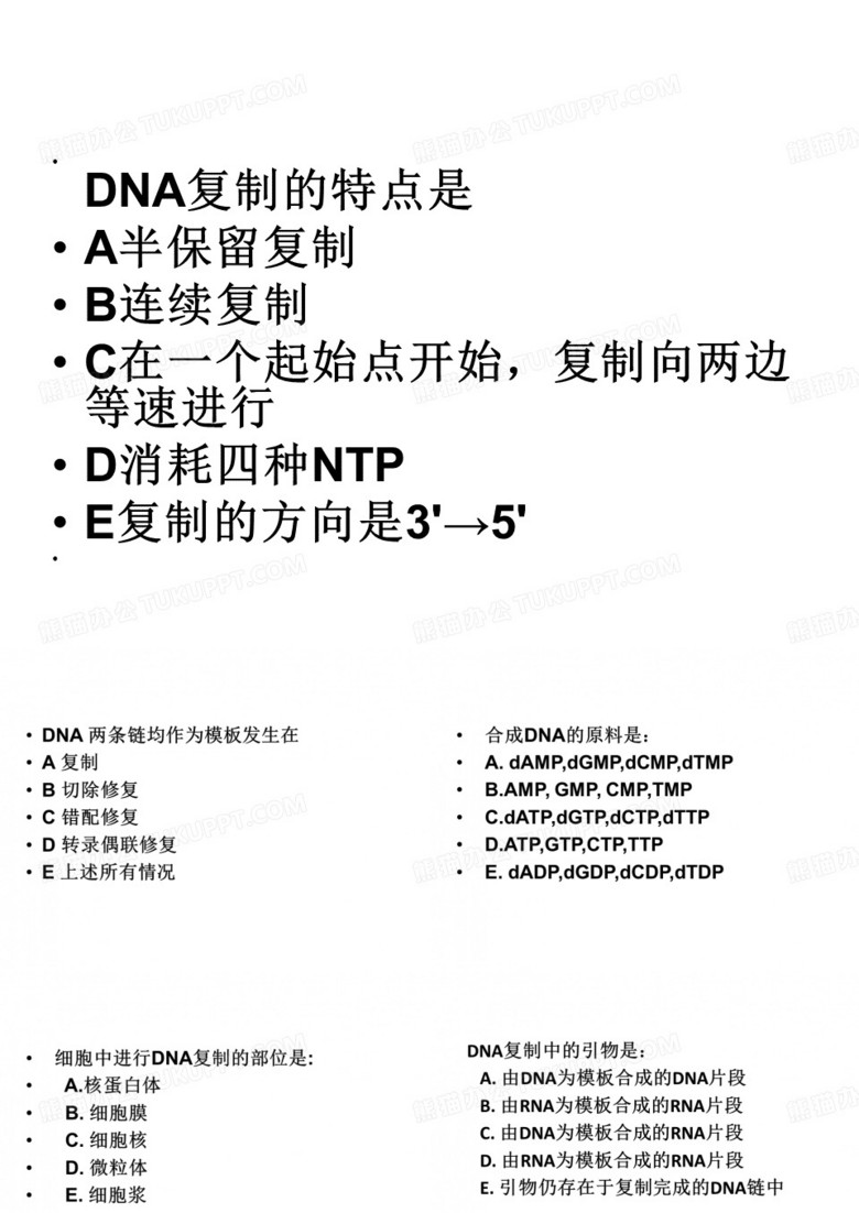 DNA生物合成习题