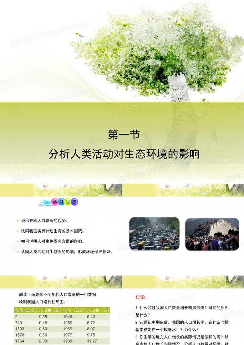 人教版七下生物第七章 人类活动对生物圈的影响第一节《分析人类活动对生态环境的影响》演示课件1