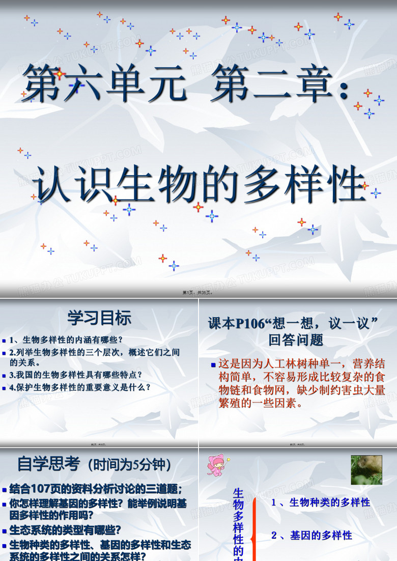2013年人教版八年级生物上册第六单元第二章《认识生物的多样性》课件