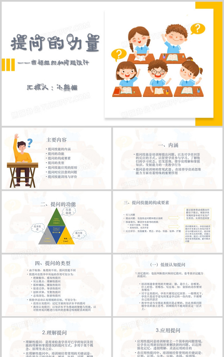 黄色提问的力量PPT模板