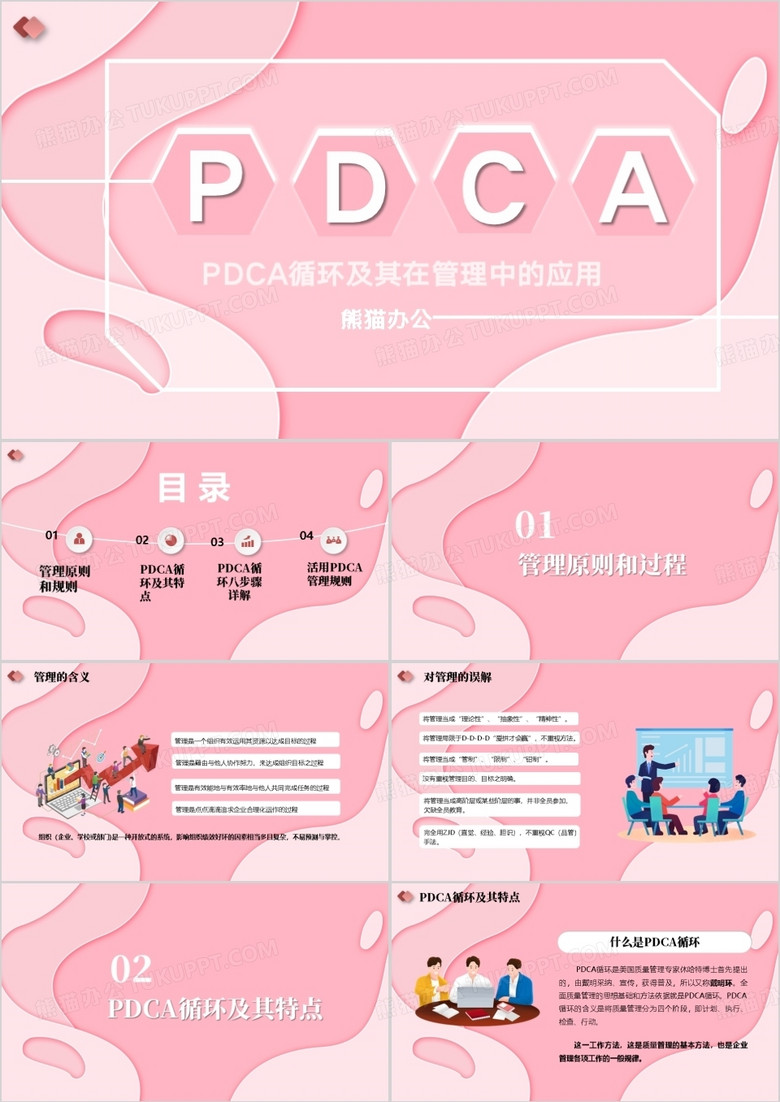 粉色pdca循环及其在管理中的应用PPT模板