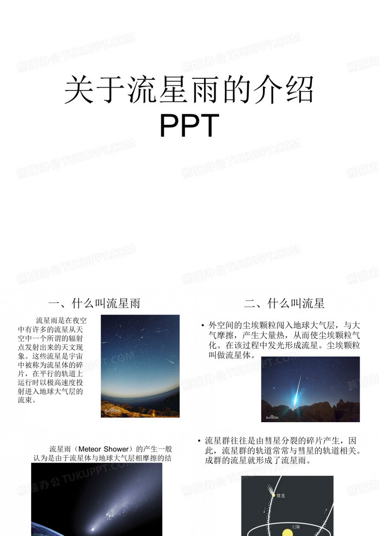 关于流星雨的介绍PPT课件
