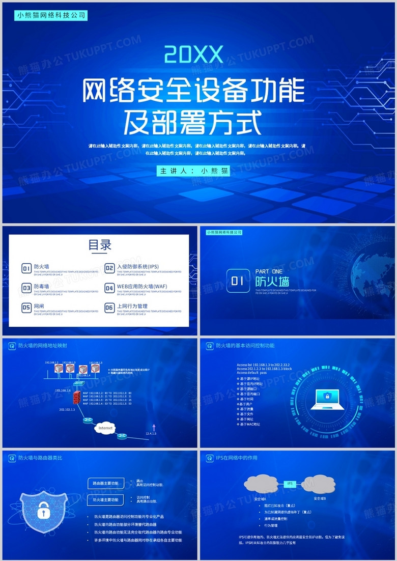 网络安全设备功能及部署方式PPT模板
