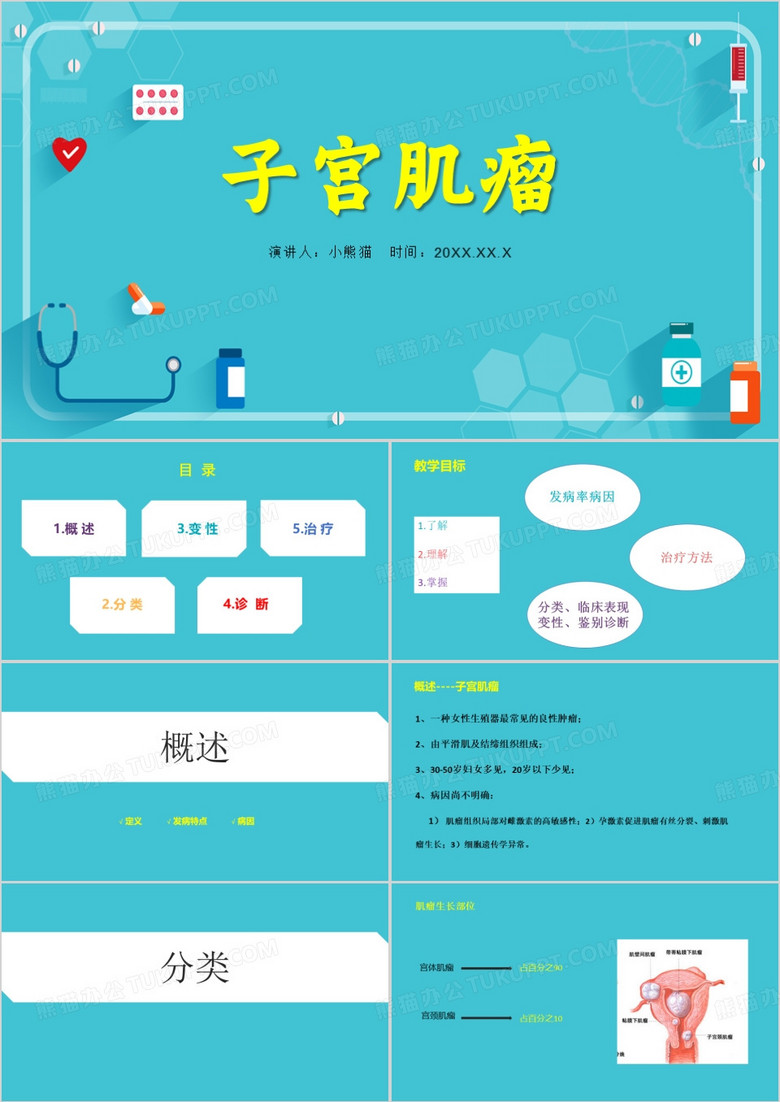 绿色简约风子宫肌瘤PPT模板