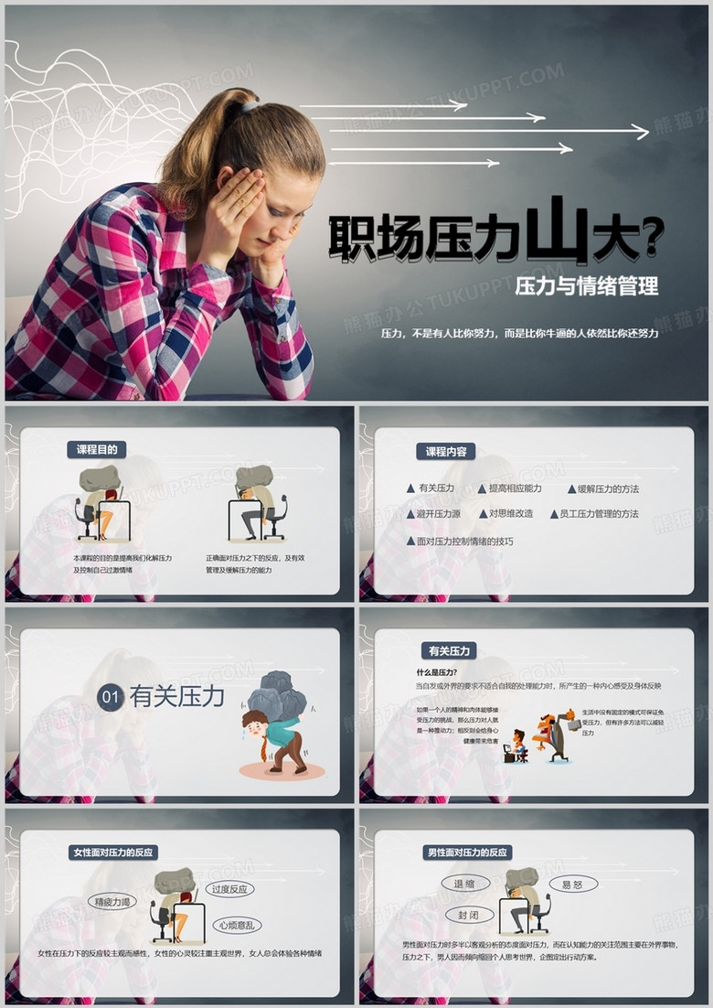 職場壓力山大壓力與情緒管理PPT模板