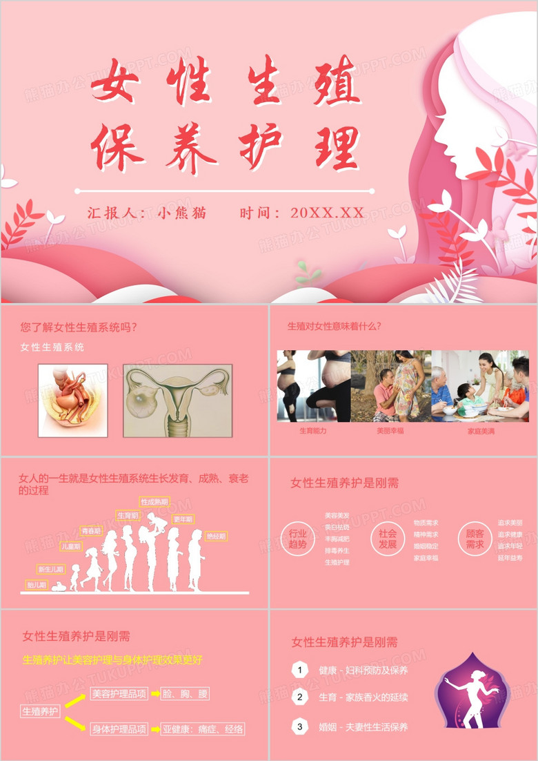 粉色简约风女性私密保养PPT模板