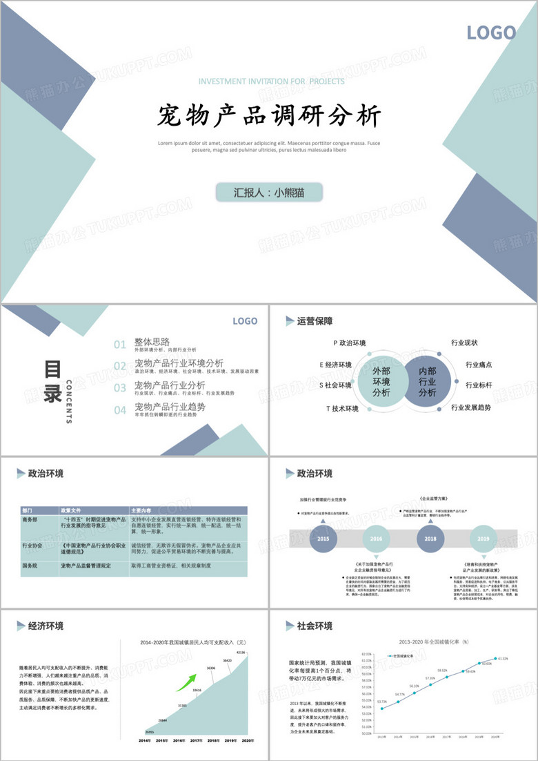 绿色简约风宠物产品调研分析PPT模板