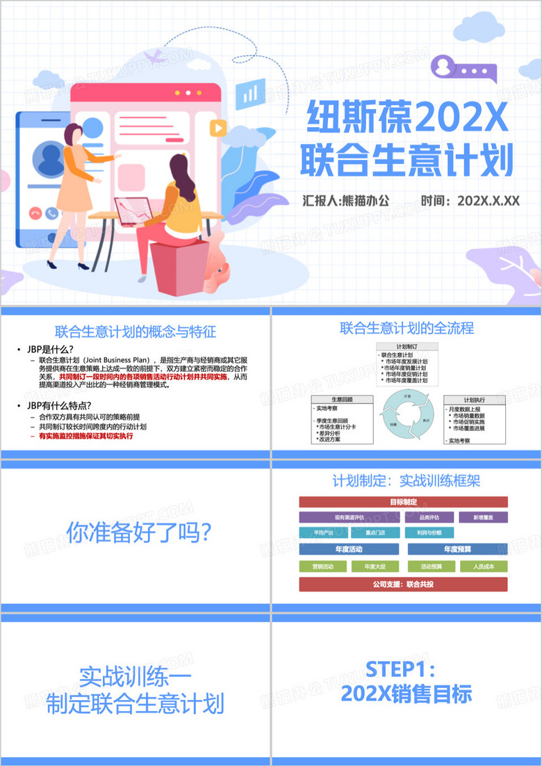 蓝色简约产品联合生意计划介绍PPT模板