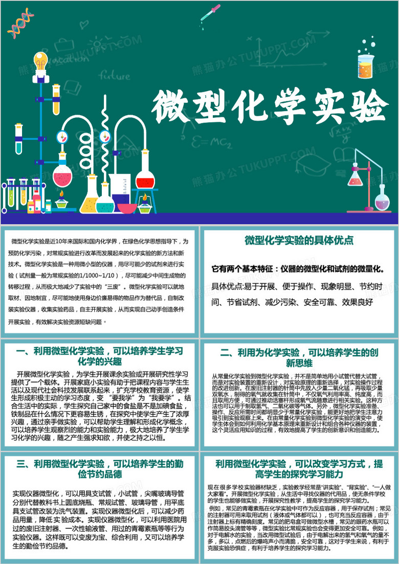 绿色简约微型化学实验教育课件PPT模板