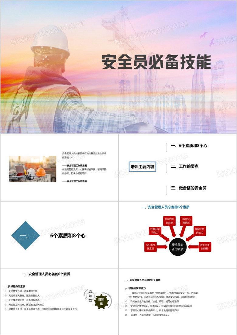 简约风安全员必备技能PPT模板