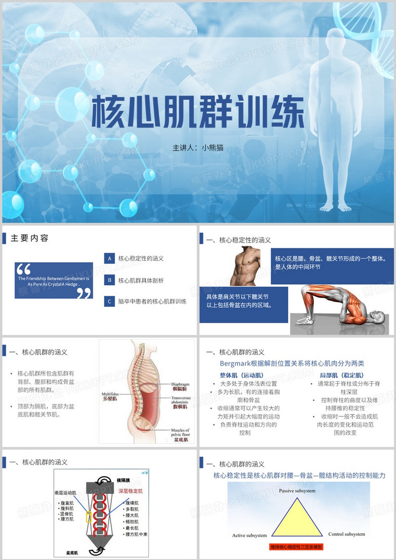 简约风核心肌群训练培训课件PPT模板