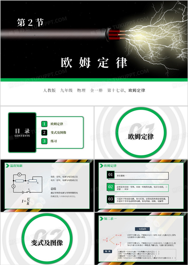 绿色简约欧姆定律课件PPT模板