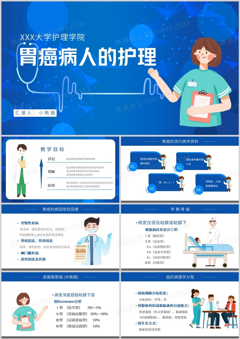 卡通风胃癌病人的护理查房PPT模板