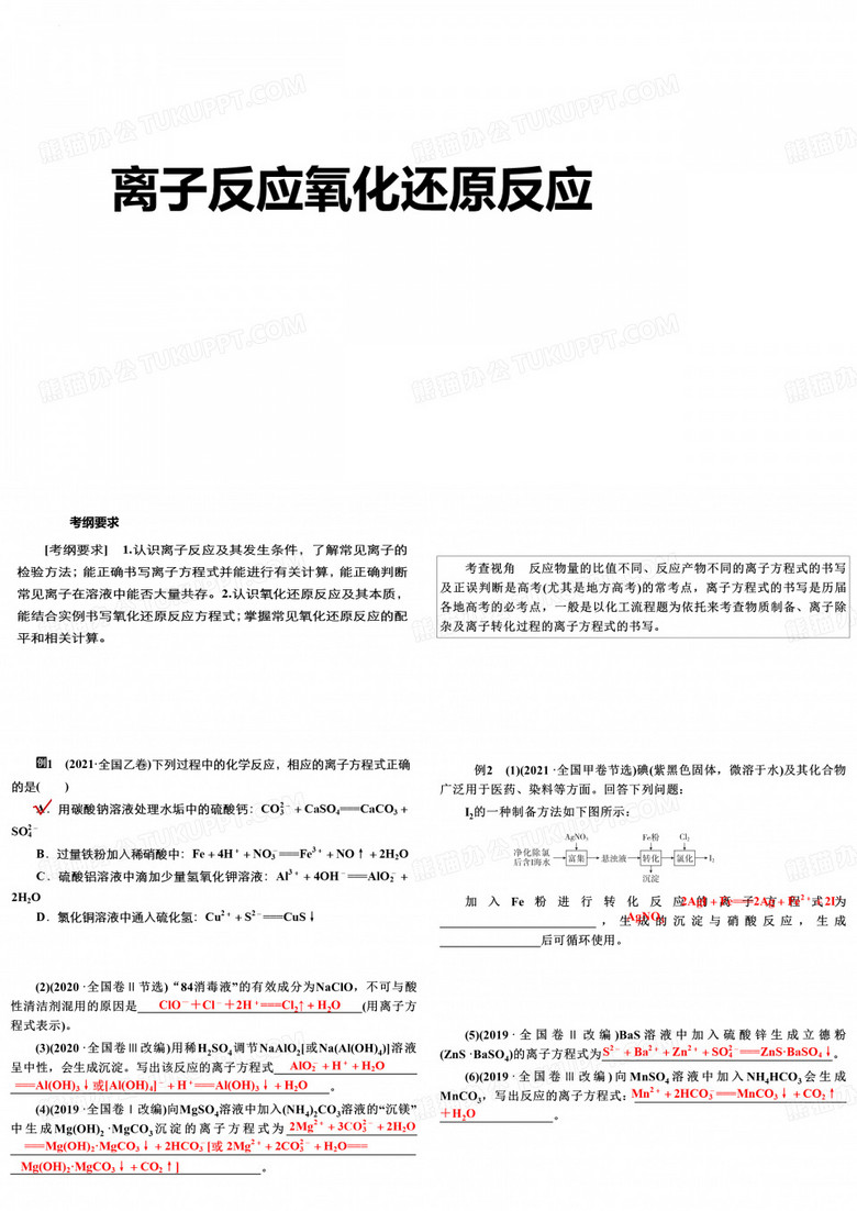 高三化学二轮复习：离子反应氧化还原反应课件