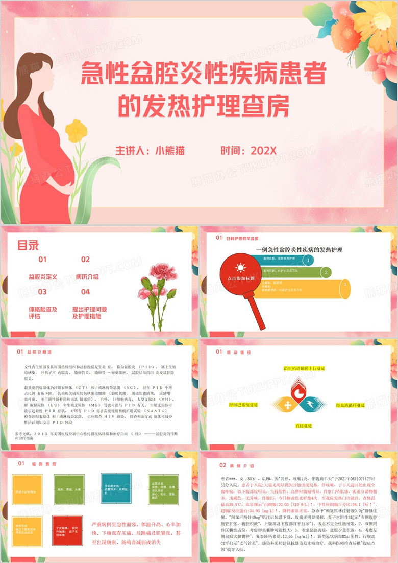 粉色清新风急性盆腔炎护理查房PPT模板