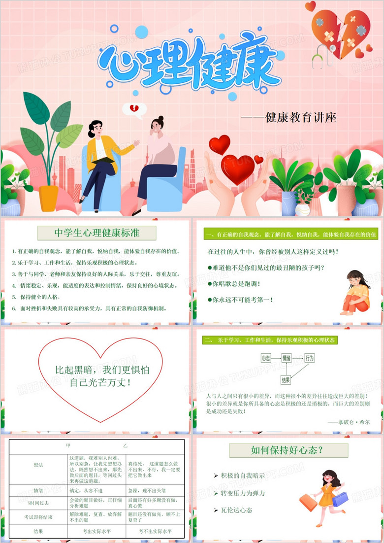 分手卡通风心理健康讲座PPT模板