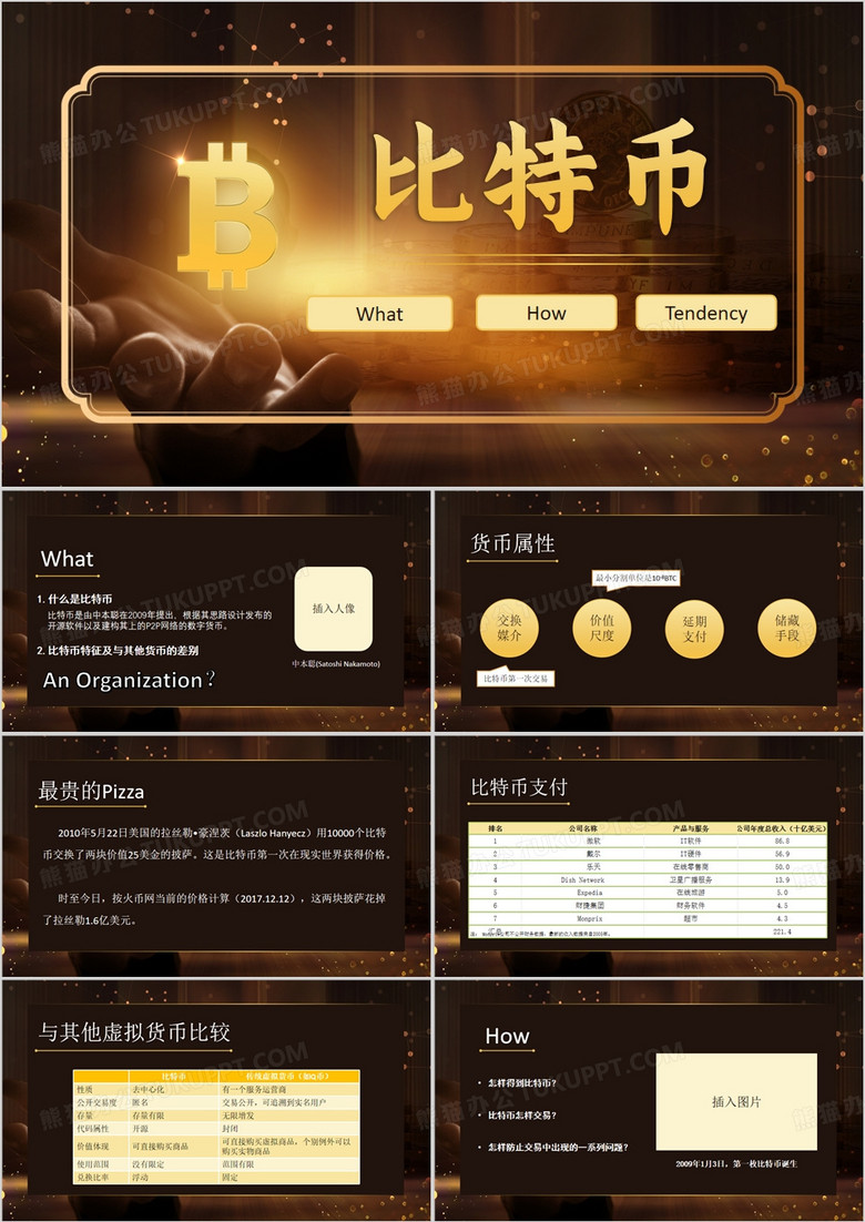 黄色简约风比特币介绍货币属性PPT模板