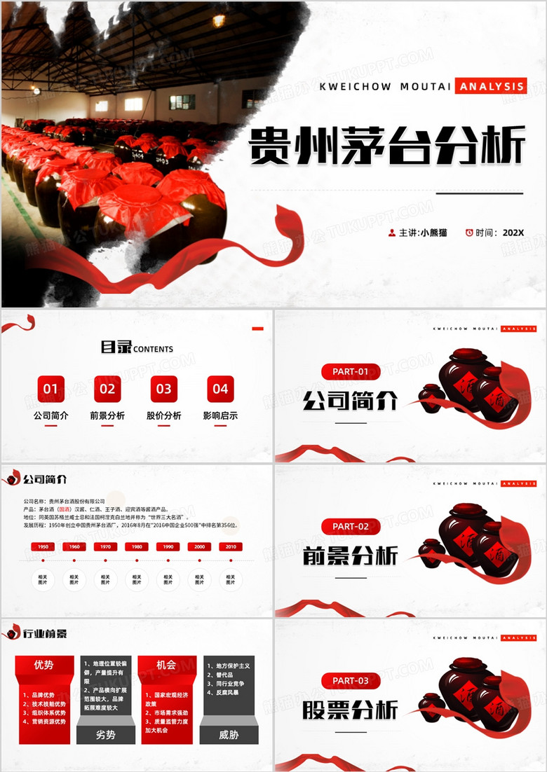 红色简约风贵州茅台分析PPT模板