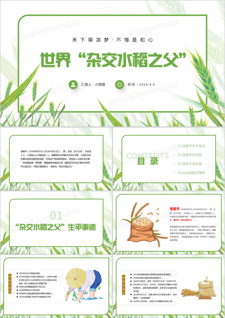 杂交水稻之父介绍PPT模板