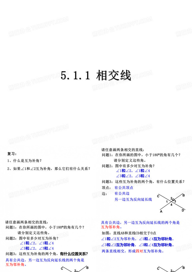 人教版数学七年级下册章前引言及相交线课件
