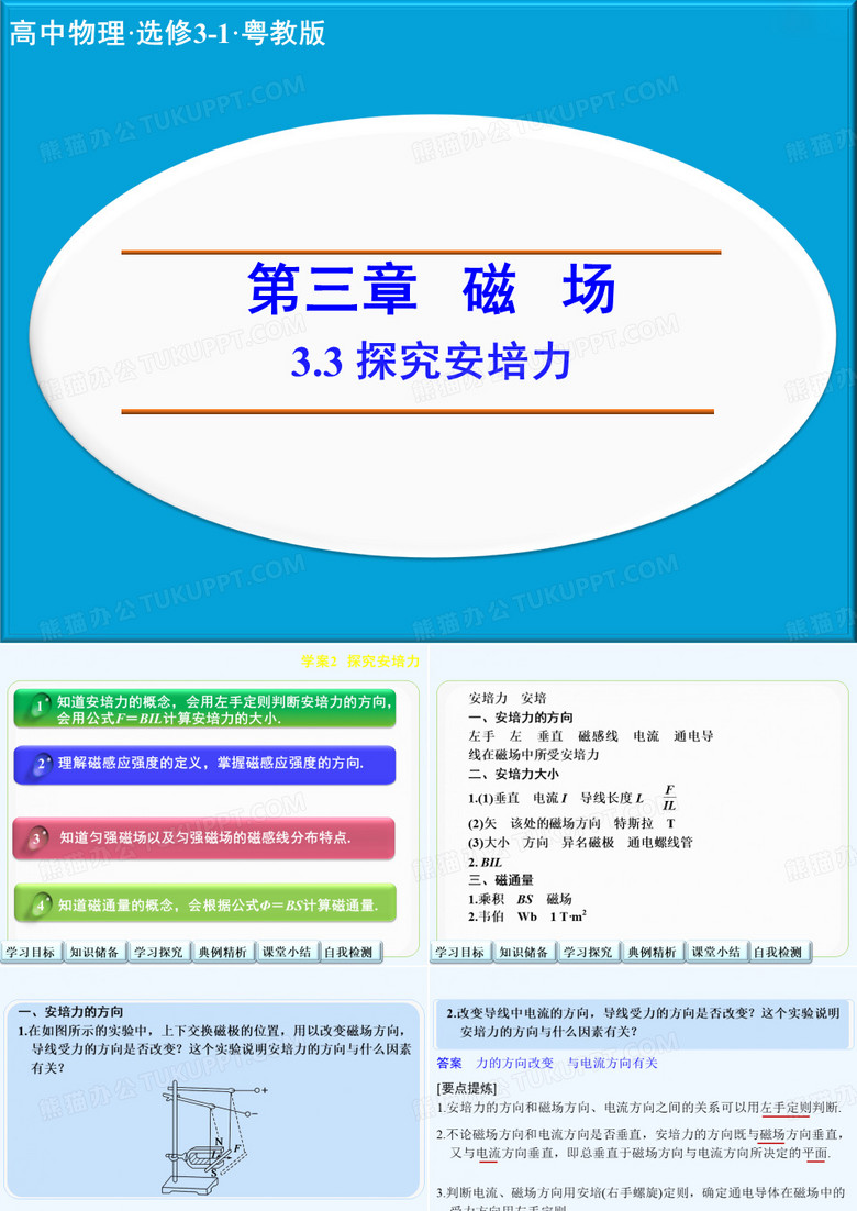 2014-2015学年高二物理粤教版选修3-1课件：3.3 探究安培力