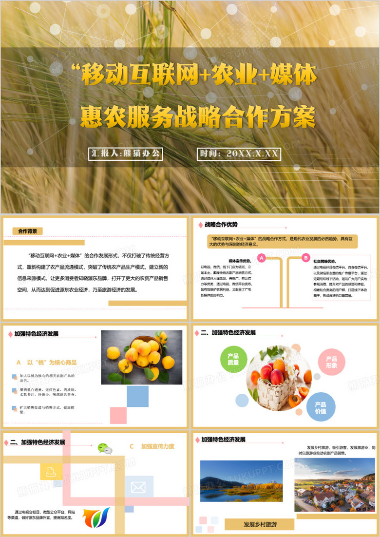 黄色简约互联网惠农合作方案PPT模板