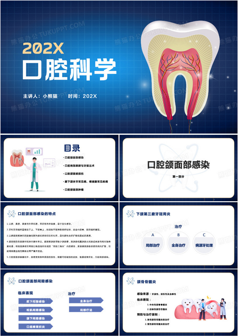 蓝色商务风口腔科学课培训PPT模板
