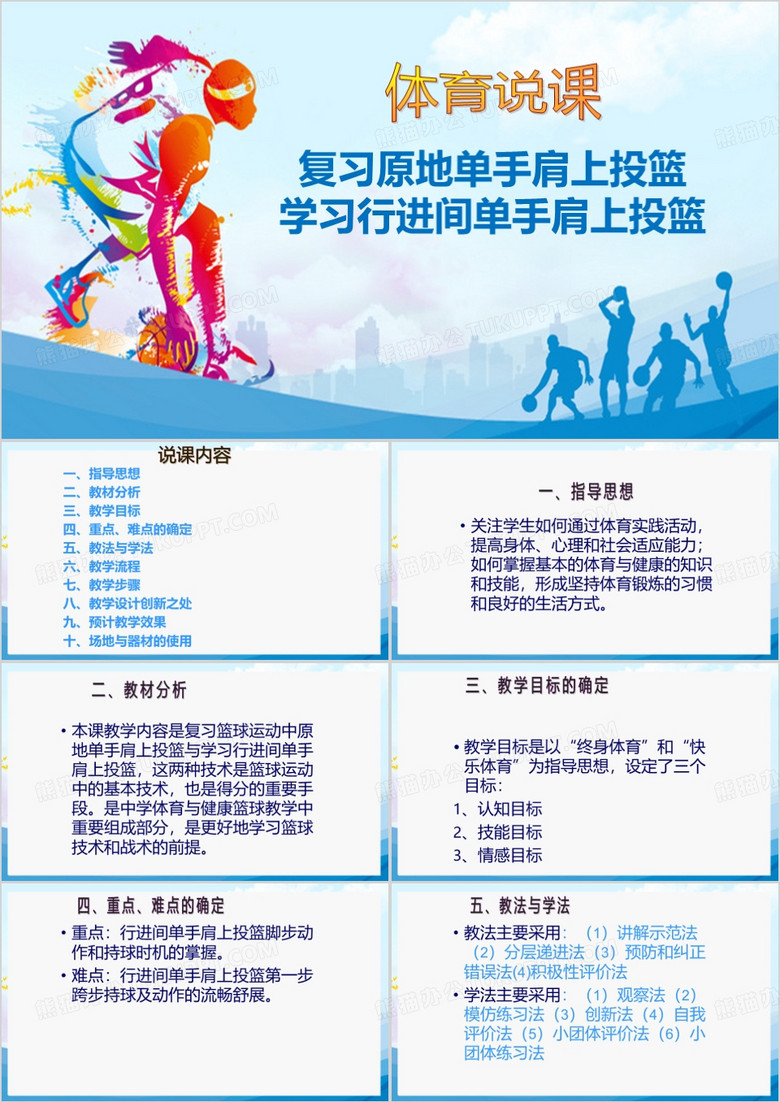 高中籃球說課課件PPT模板