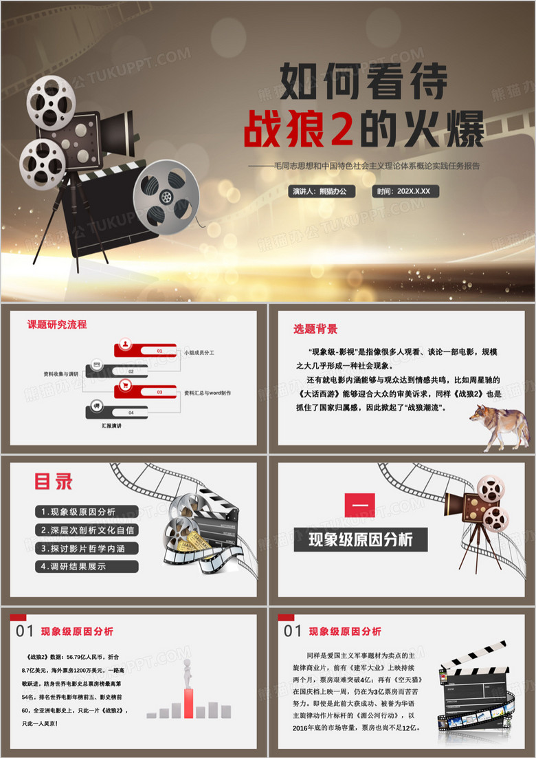 如何看待现象级电影战狼2PPT模板