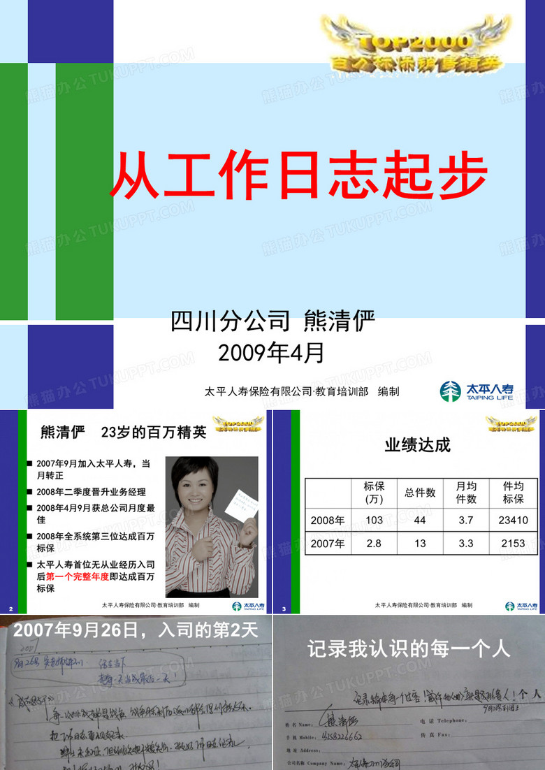 太平人壽保險(xiǎn)PPT培訓(xùn) TOP2000從工作日志起步-四川熊清儼