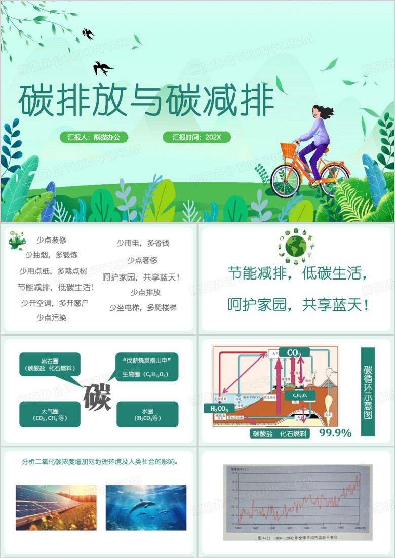 绿色简约碳排放与碳减排PPT模板