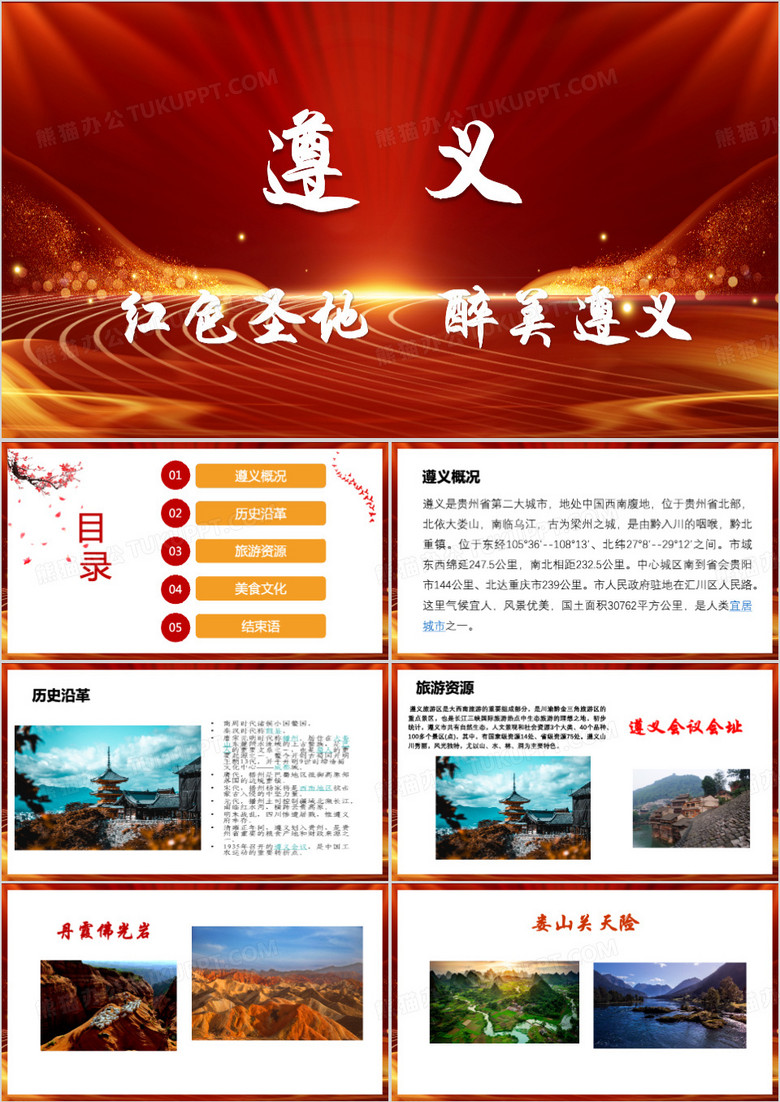 红色简约遵义地区简介PPT模板