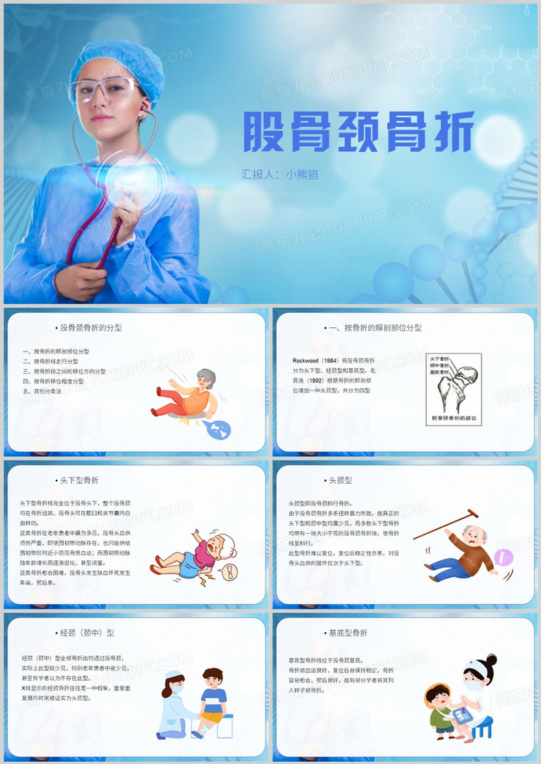 股骨颈骨折护理查房简约风PPT模板