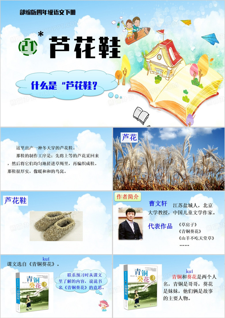 蓝色简约风芦花鞋教学PPT模板
