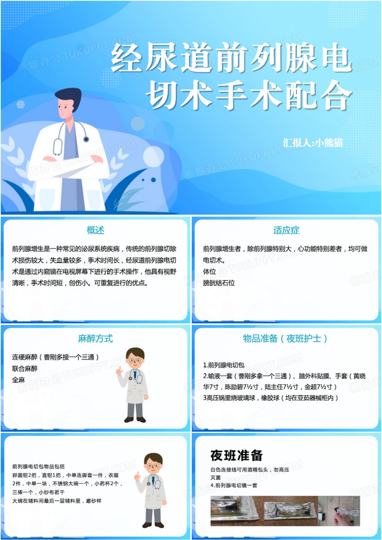 蓝色经尿道前列腺电切术手术配合PPT模板
